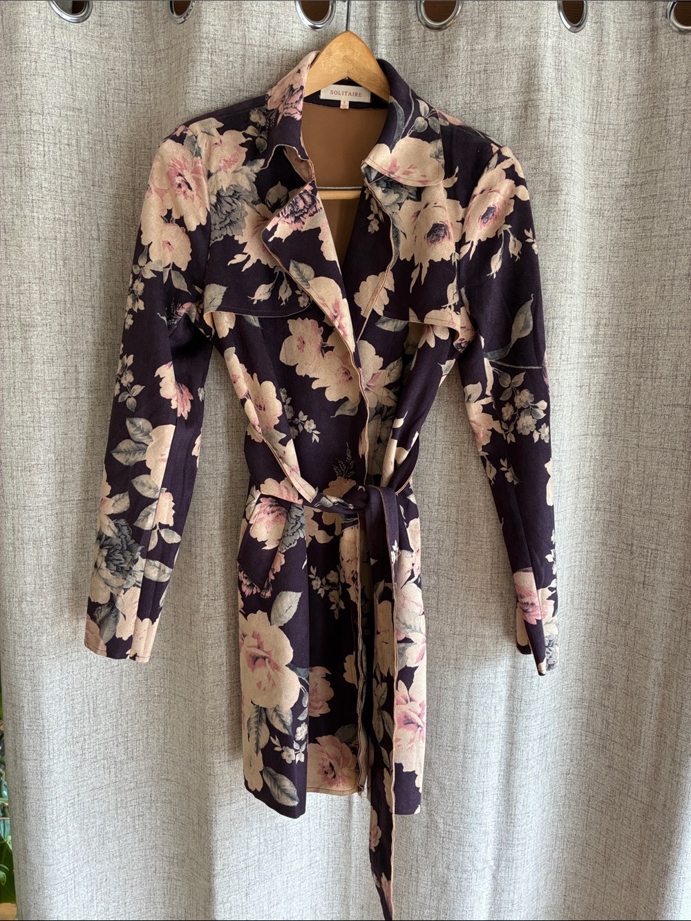 Solitaire Plum Floral Belted Coat with Blush Accents